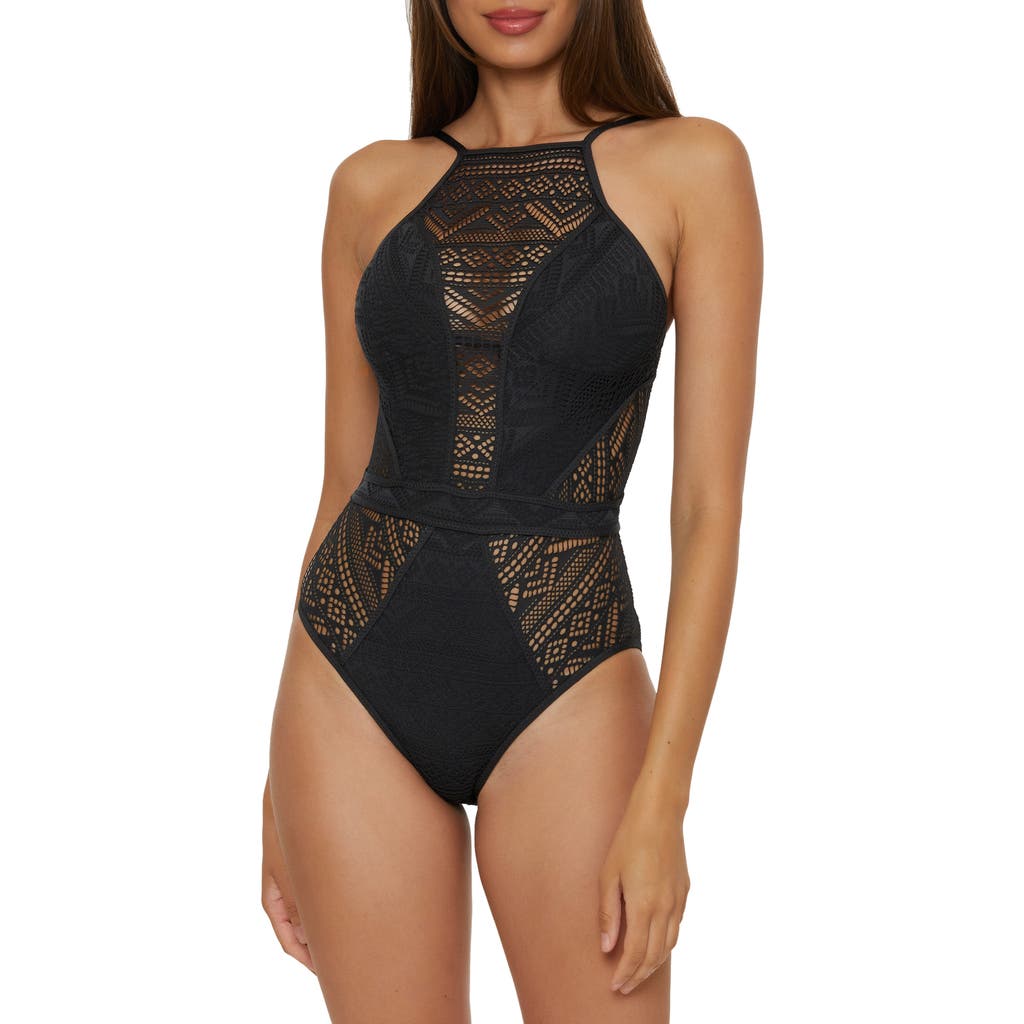 Becca Colorplay Lace Overlay One-piece Swimsuit In Black