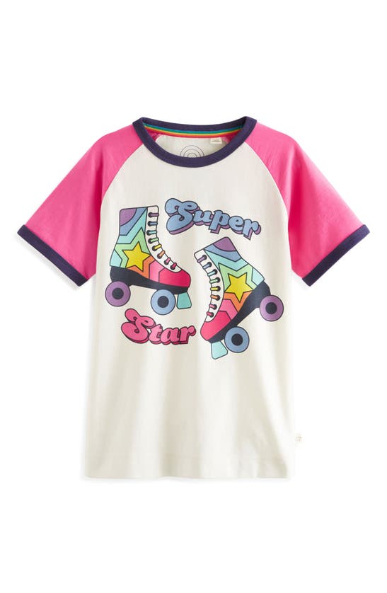 Shop Little Bird Kids' Super Star Roller Skate Cotton Graphic T-shirt In Cream Multi