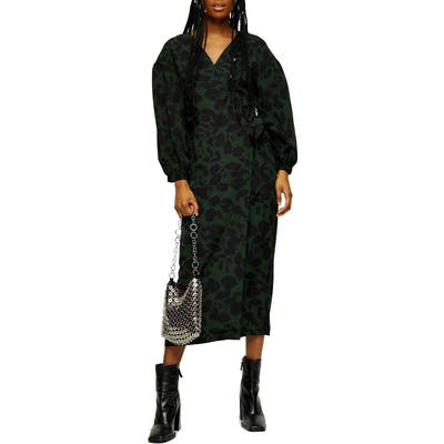 Topshop Abstract Drama Long Sleeve Wrap Midi Dress, US (fits like 0-2) - Black