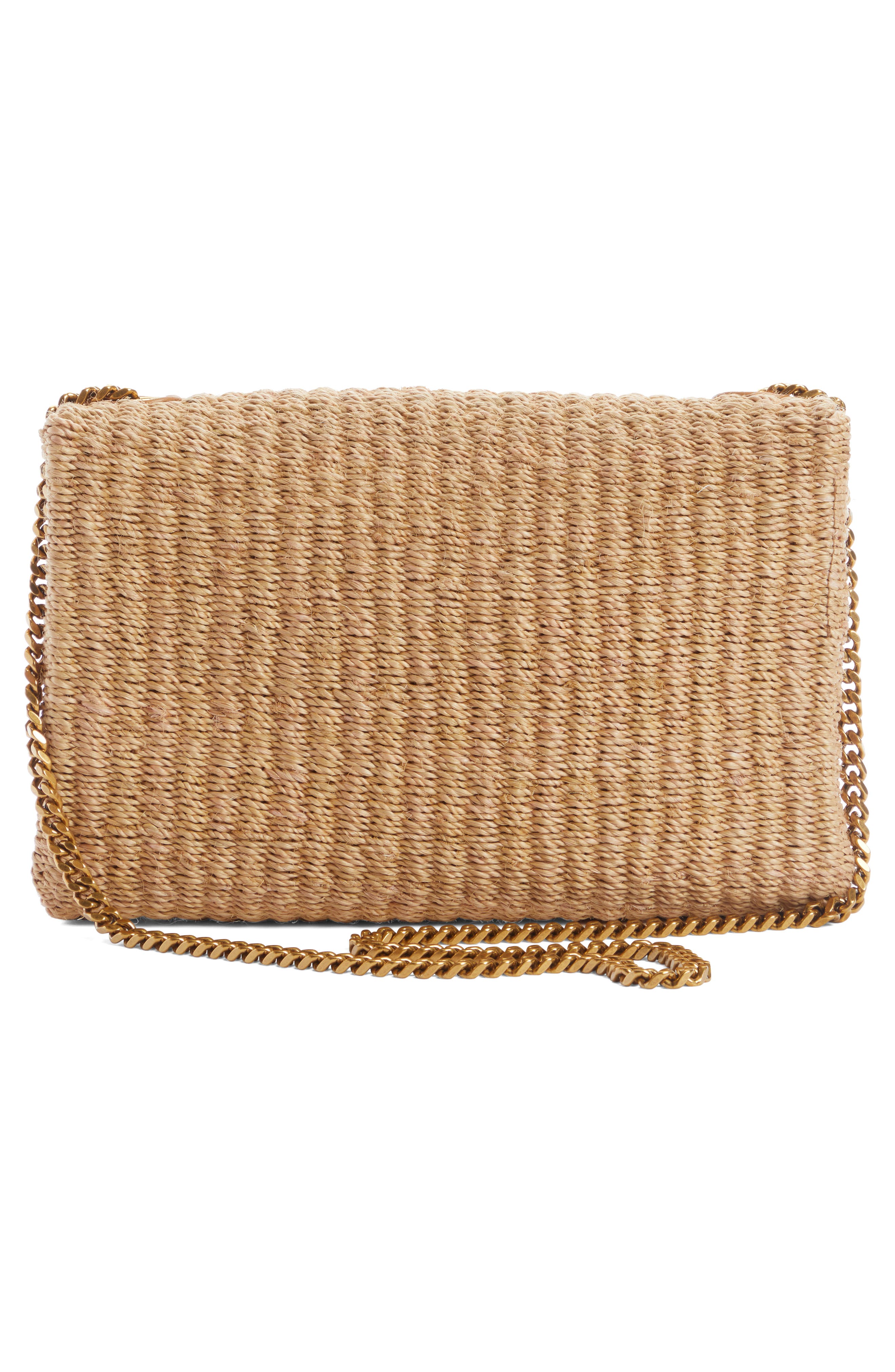 Saint Laurent Medium Kate Raffia Shoulder Bag in Pink Glo