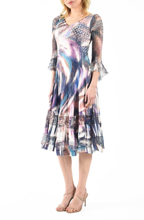 Shop Komarov Bell Sleeve Chiffon & Charmeuse Cocktail Dress In Kaleidoscope