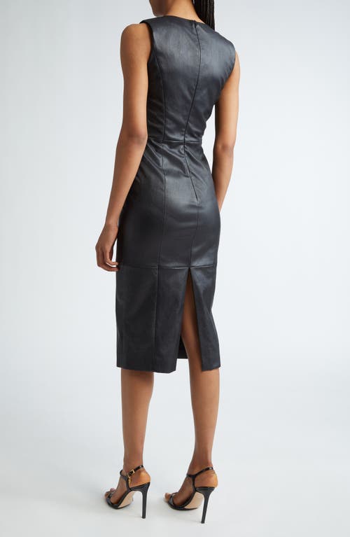 Shop Michael Kors Collection Twist Front Leather Midi Dress In Black