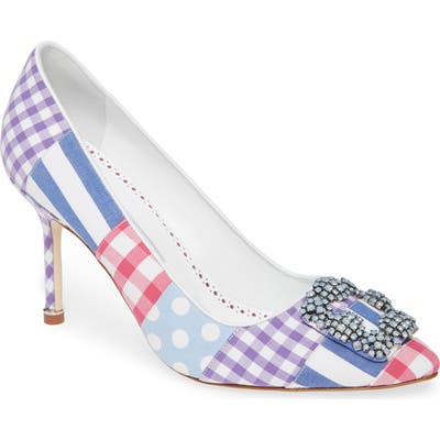 Manolo Blahnik Hangisi Patch Pointy Toe Pump, White