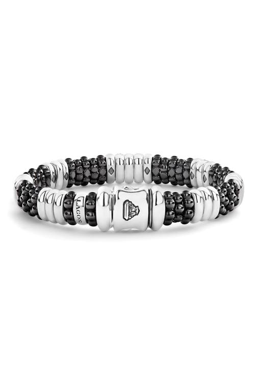 Lagos Sterling Silver Black Caviar Diamond & Black Ceramic Station Bracelet In Silver/ceramic/diamond