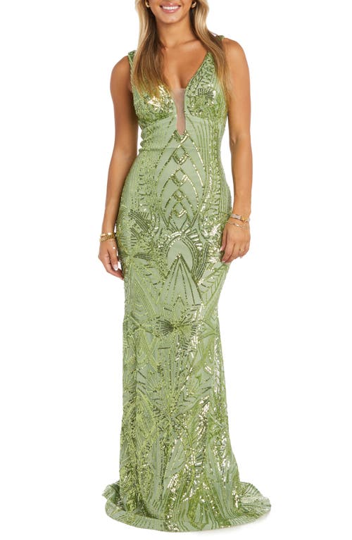 Sequin Embellished Column Gown in Lime