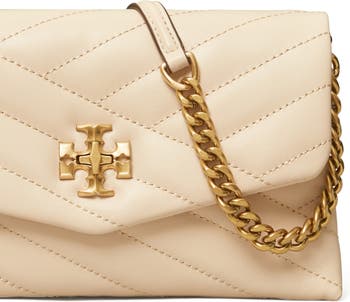 AUTH NWT $448 Tory Burch Kira Chevron Quilted Leather Chain On Wallet-Devon  Sand