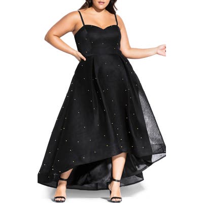 Plus Size City Chic Sweet Studded High/low Mesh Gown