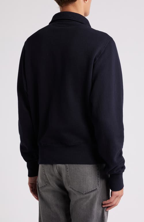 Shop Merz B Schwanen Quarter Zip Organic Cotton Sweatshirt In Dark Navy