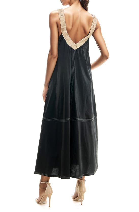 Shop Socialite Seamed Stretch Cotton Midi Dress In Black/ Tan