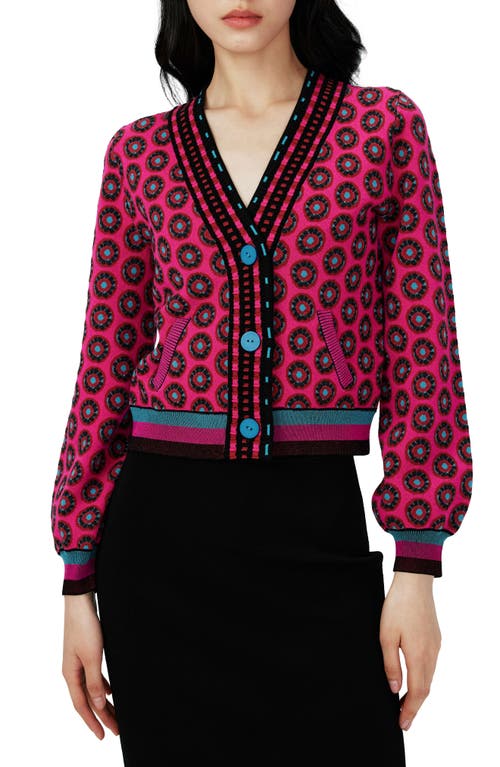 Floral Jacquard Cardigan in Flower Tie Poison Pink