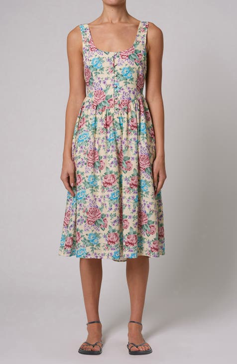 Leonie Rosette Print Sleeveless Midi Dress