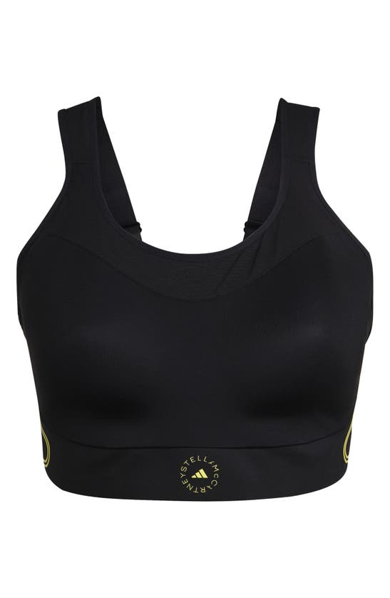 Adidas By Stella Mccartney Truepace Sports Bra In Black/ Shock Yellow