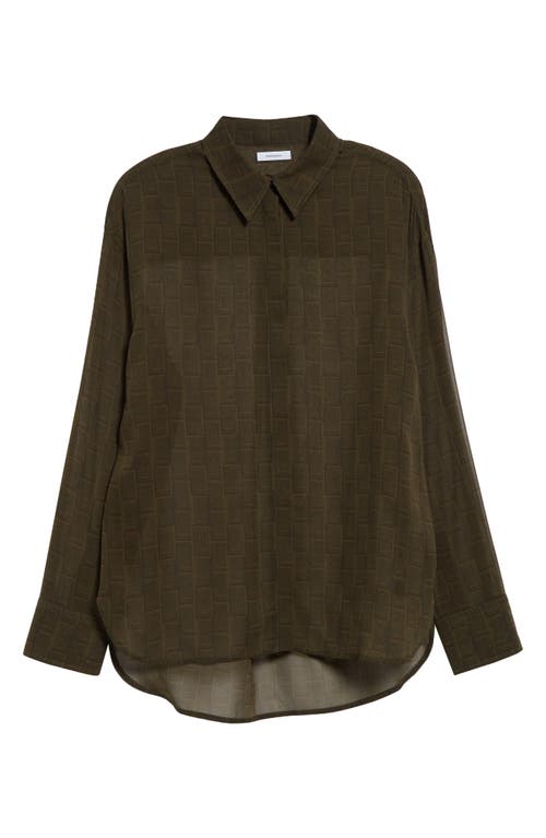 Shop Ferragamo Monogram Print Silk Button-up Shirt In Olive