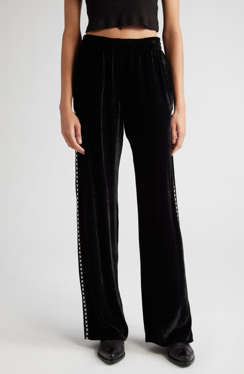 Golden Goose Journey Embroidered Side Stripe Velvet Track Pants in Black at Nordstrom, Size 4 Us