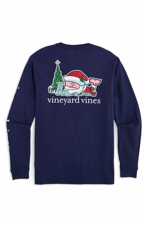 Shop Vineyard Vines Santa's List Whale Long Sleeve Pocket Graphic T-shirt In Nautical Navy