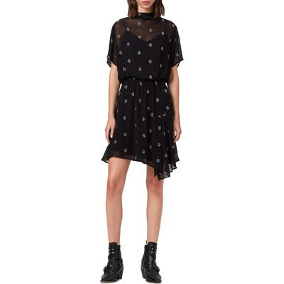 Allsaints Giulia Cyla Embroidered Funnel Neck Dress, Black