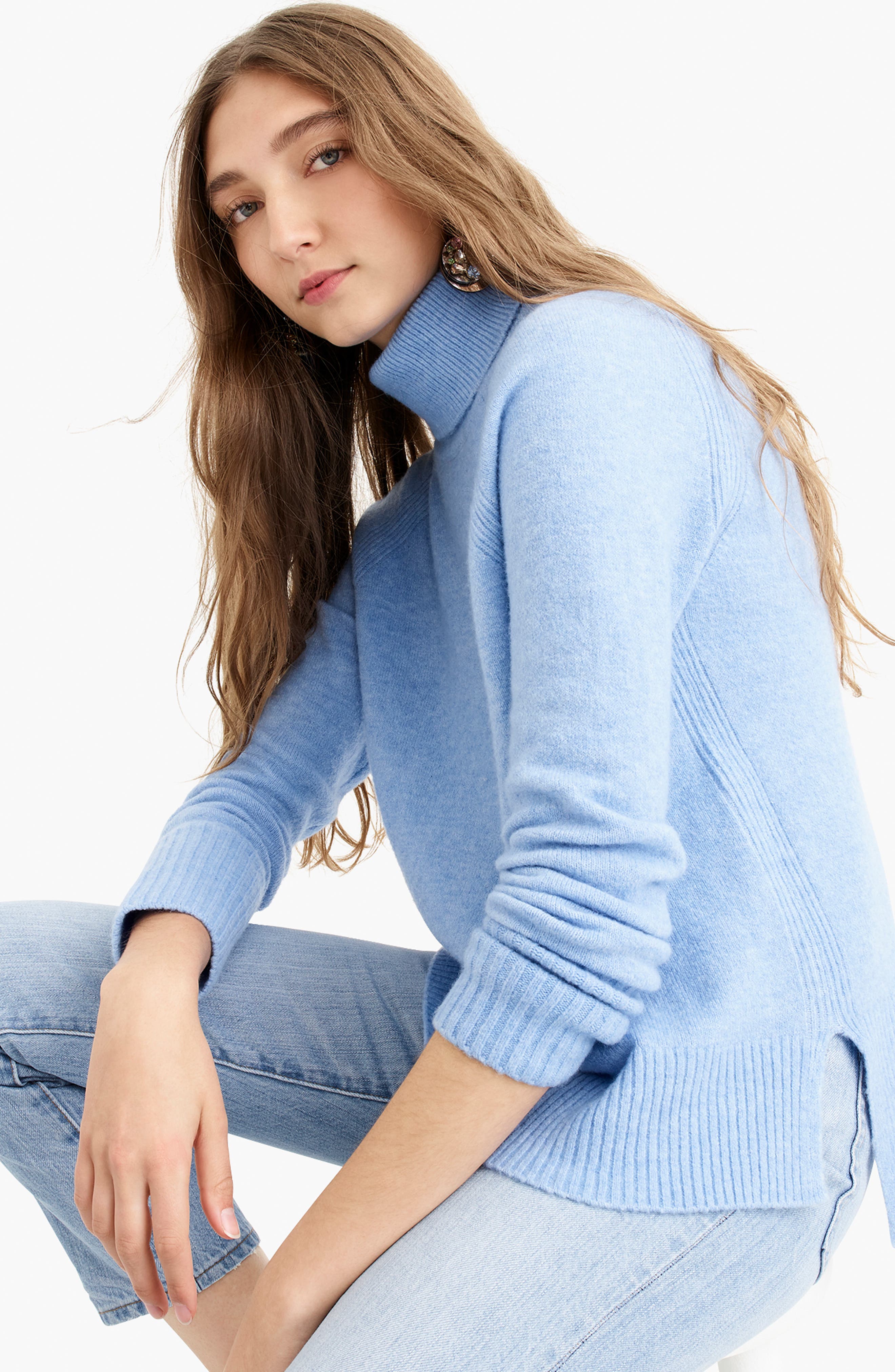 j crew turtleneck sweater with side slits in supersoft yarn