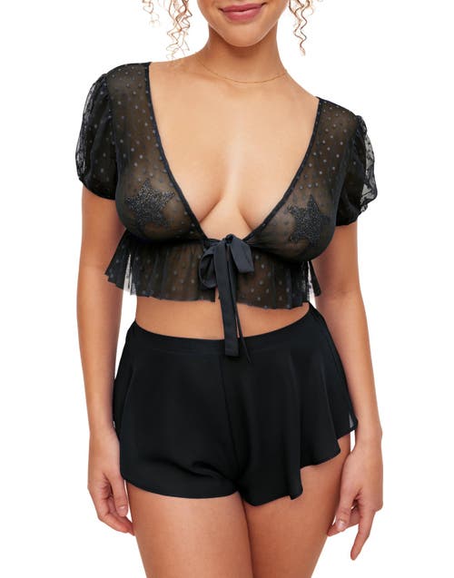 Adore Me Lindy Crop Top & Short Set Lingerie In Black