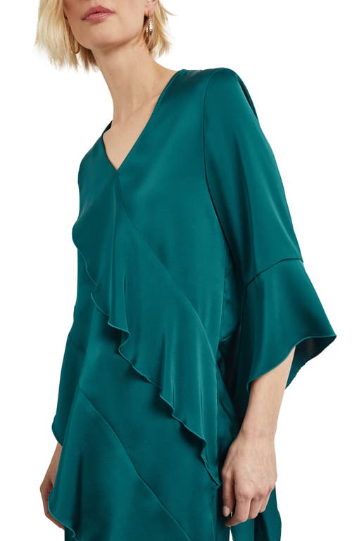 Misook Asymmetrical Ruffle Blouse - Crepe De Chine In Spruce