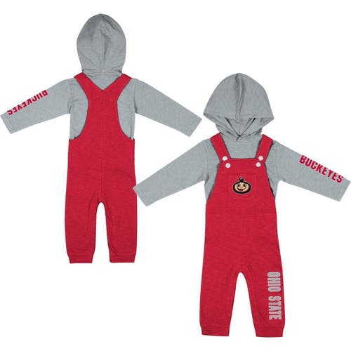 Newborn & Infant Colosseum Heathered Scarlet/Heathered Gray Ohio State Buckeyes Chim-Chim Long Sleeve Hoodie T-Shirt & Overall Set