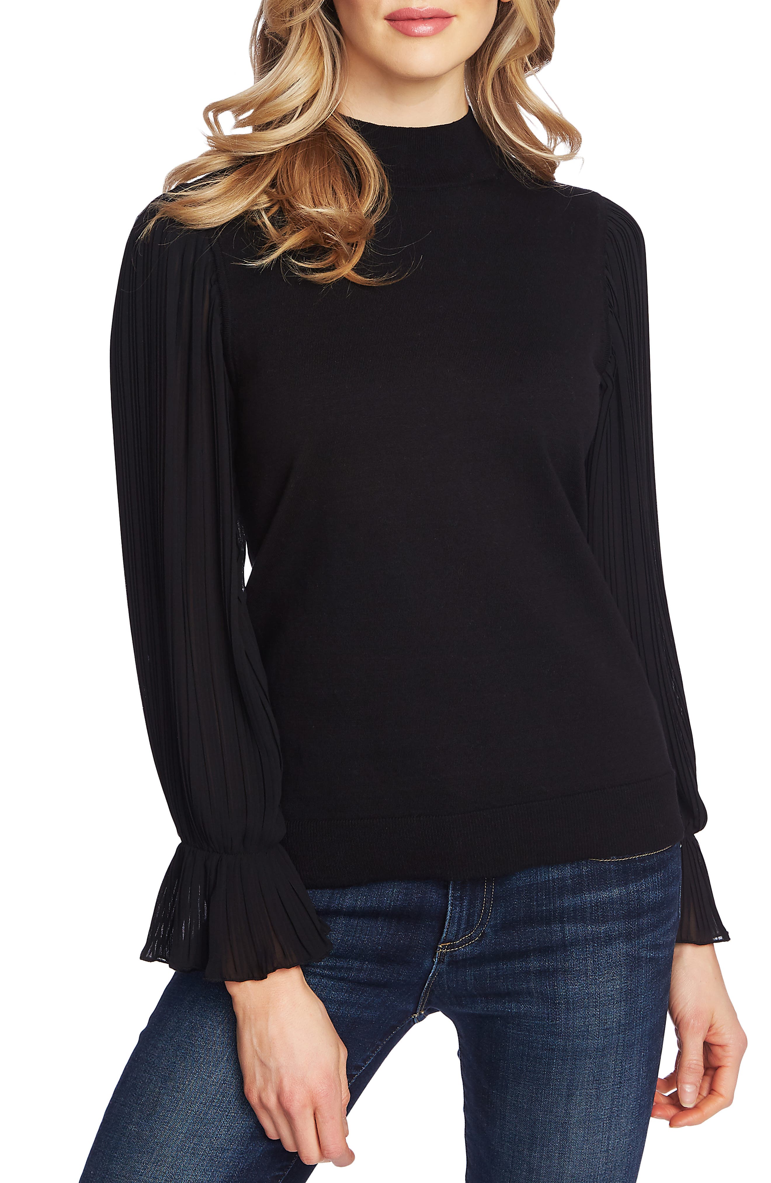 CeCe Pleated Sleeve Mock Neck Sweater | Nordstrom