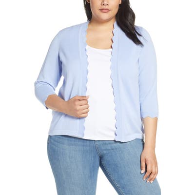 Plus Size Cece Open Front Scalloped Cardigan, Blue