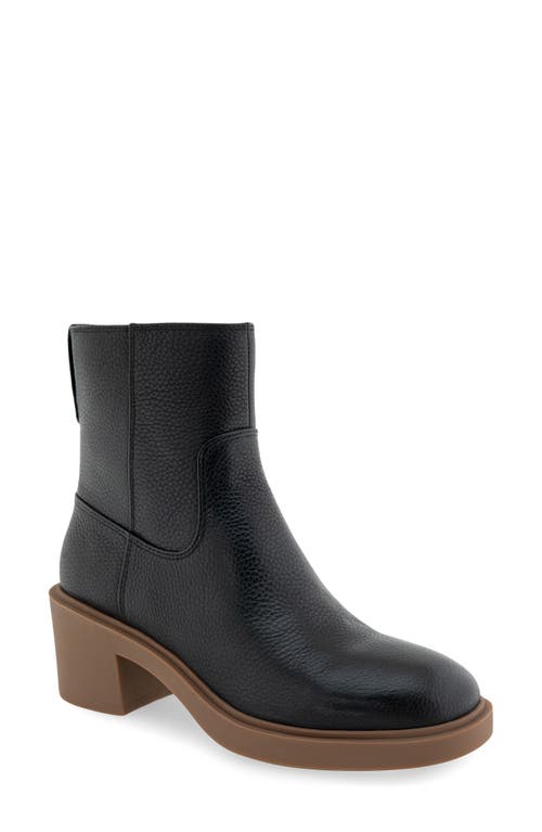 Aerosoles Garie Block Heel Bootie in Black Pebbled Leather 