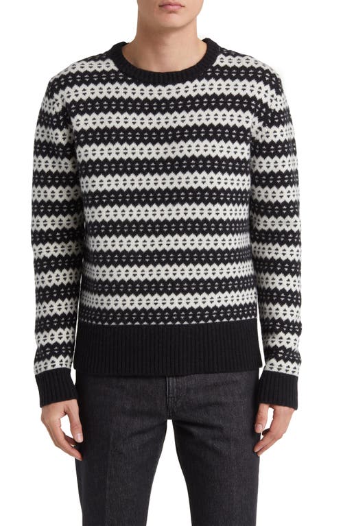 Zigzag Stripe Wool Crewneck Sweater in Black Jaquard