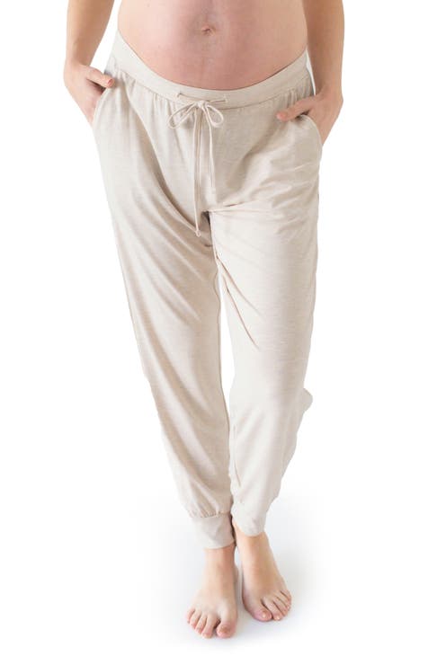 Maternity Rollover-Waist Linen-Blend Cargo Jogger Pants