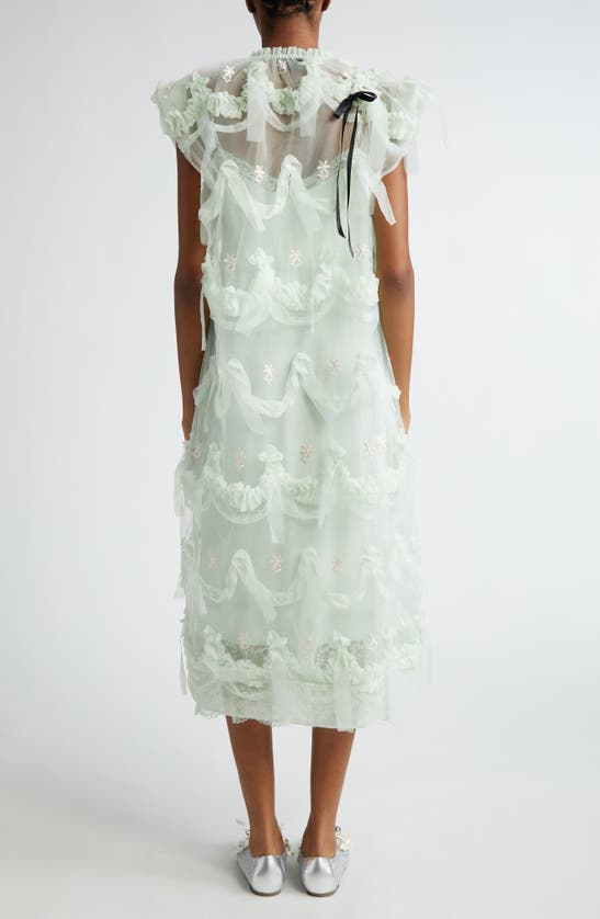 Shop Simone Rocha Floral Embroidered Midi Sack Dress In Mint