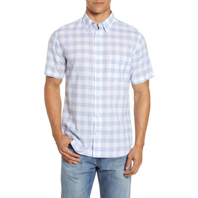 Faherty Cloud Blend Check Short Sleeve Button-Up Shirt, Blue