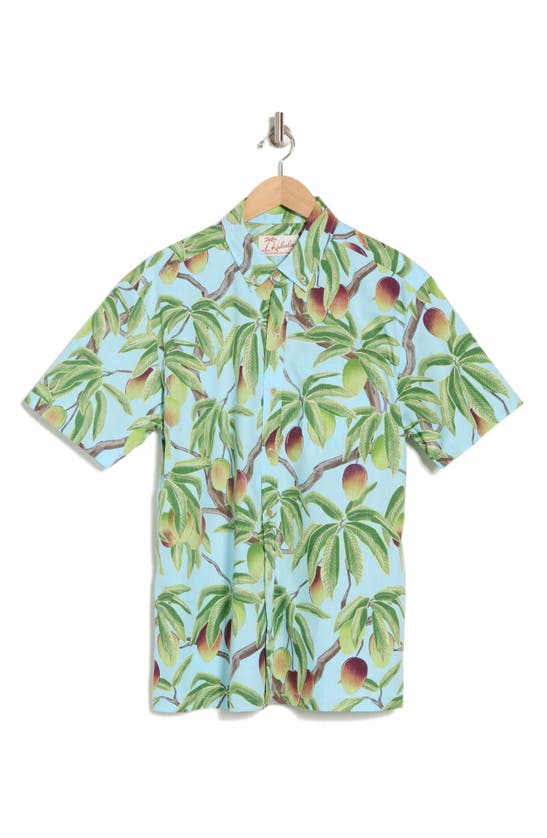 Shop Kahala Mango Mele Short Sleeve Cotton Button-up Shirt In Blue Reverse