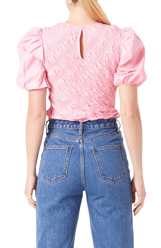 Shop English Factory Asymmetric Shirred Puff Sleeve Top In Pink