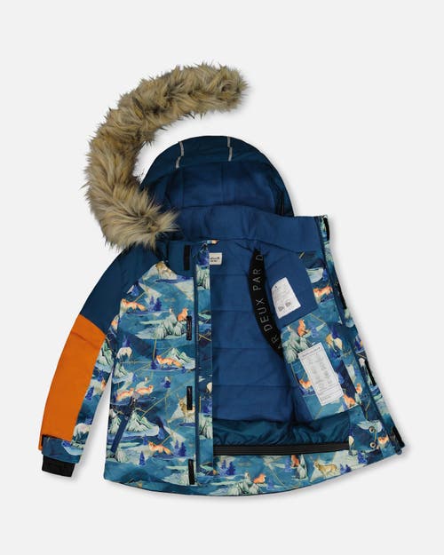 Shop Deux Par Deux Boy's Two Piece Snowsuit Majolica Blue Printed Animals And Glaciers