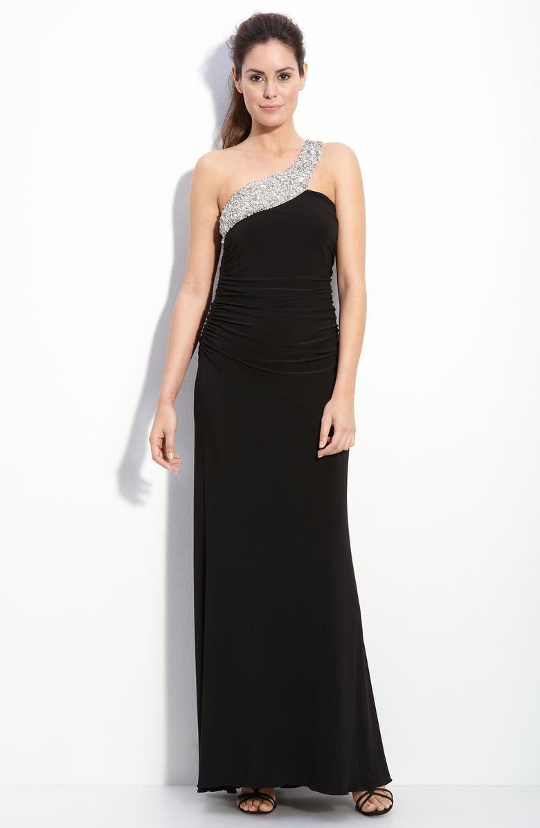 JS Boutique Beaded One Shoulder Jersey Gown | Nordstrom