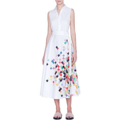 Akris Punto Pixel Print Sleeveless Midi Shirtdress, White