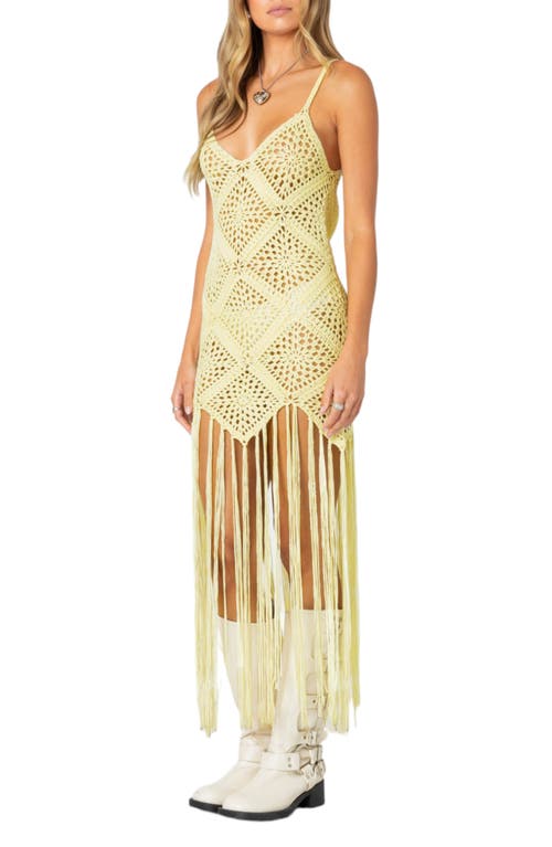 Shop Edikted Fringe Open Knit Minidress In Yellow