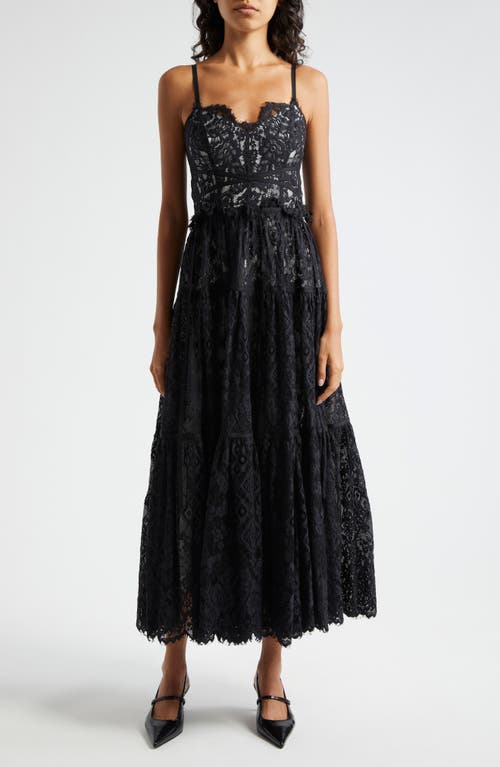 Cinq à Sept Lana Tiered Cotton Blend Lace Dress Black/Ivory at Nordstrom,