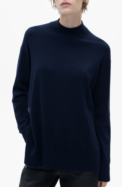 Mango Perkins Mock Neck Sweater In Dark Navy