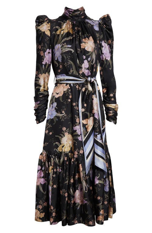 Shop Zimmermann Eden Floral Ruched Silk Midi Dress In Iris Sherbet