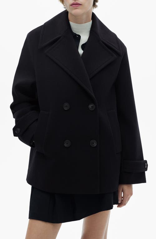 Mango Double Breasted Coat In Dark Navy