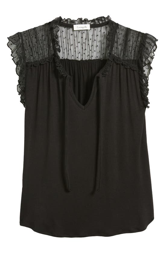 Shop Loveappella Point D'esprit Ruffle Knit Top In Black