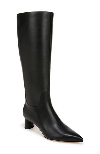 Vince Leather Block-heel Knee Boots In Black
