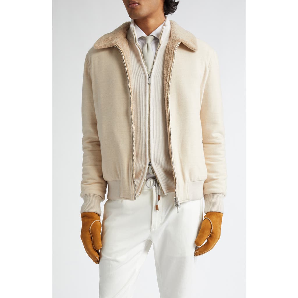 ELEVENTY ELEVENTY BOILED WOOL & GENUINE SHEARLING BOMBER JACKET
