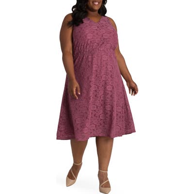 Plus Size Poetic Justice Shareya Sleeveless Lace A-Line Dress, Pink