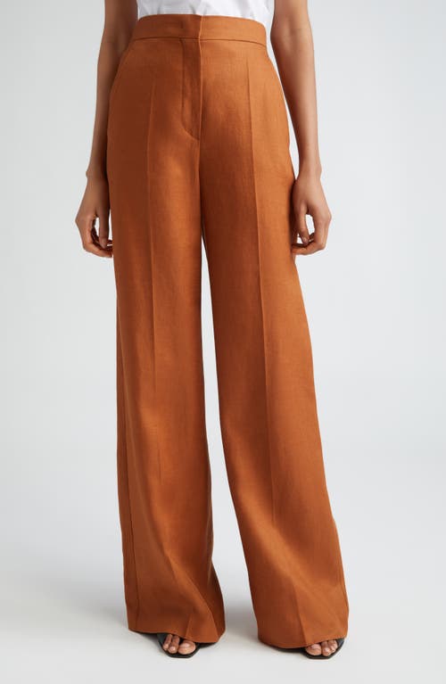 Max Mara Hangar Linen Twill Wide Leg Pants Tobacco at Nordstrom,