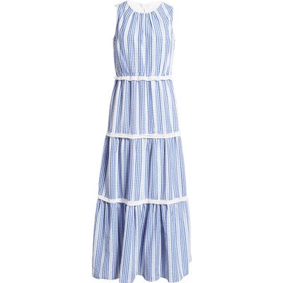 Julia Jordan Gingham Stripe Tiered Maxi Dress, Blue