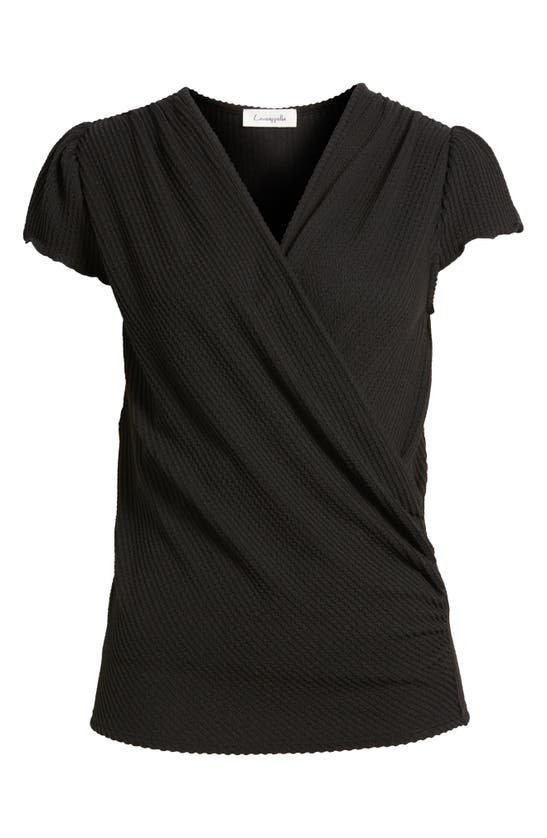 Shop Loveappella Texture Wrap Front Top In Black