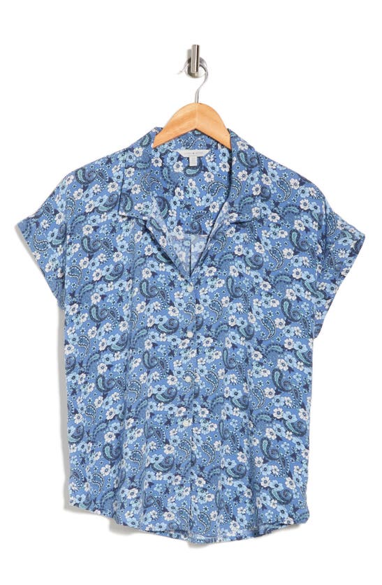 Lucky Brand Floral Paisley Short Sleeve Button-up Shirt In Blue Multi