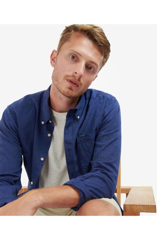 Shop Barbour Nelson Tailored Fit Solid Linen & Cotton Button-down Shirt In Indigo